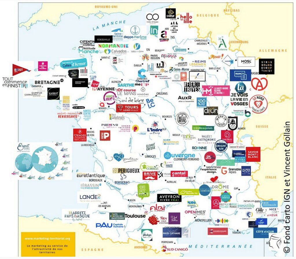 Carte des marques territoriales en France